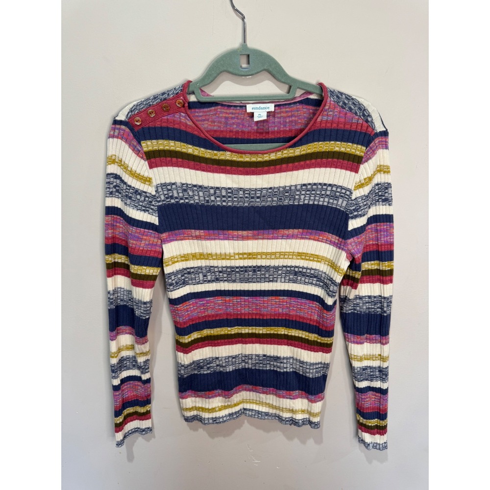 Sundance‎ Striped Ribbed Long Sleeve Top In Multi Women's Size LP